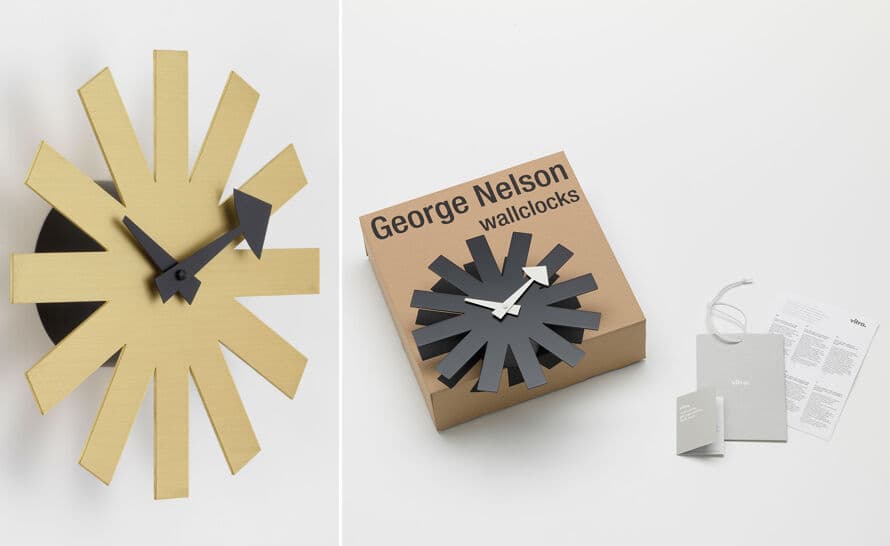 george nelson asterisk clock brass