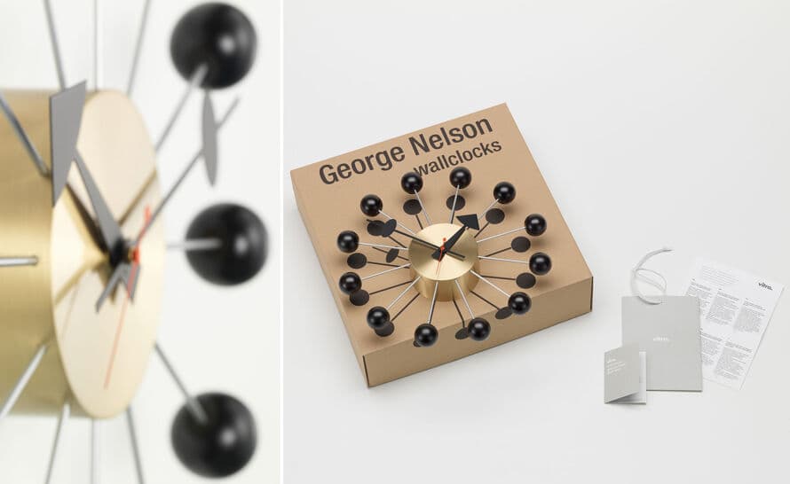 george nelson ball clock in black & brass