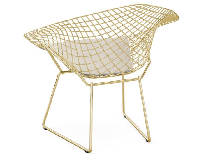 bertoia gold plated small diamond chair with seat cushion