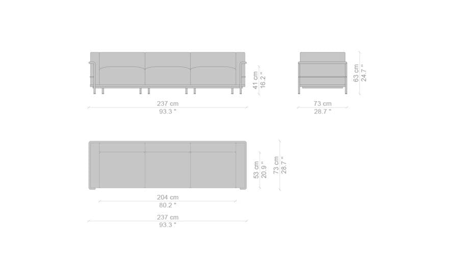 le corbusier lc3 three seat sofa with down cushions