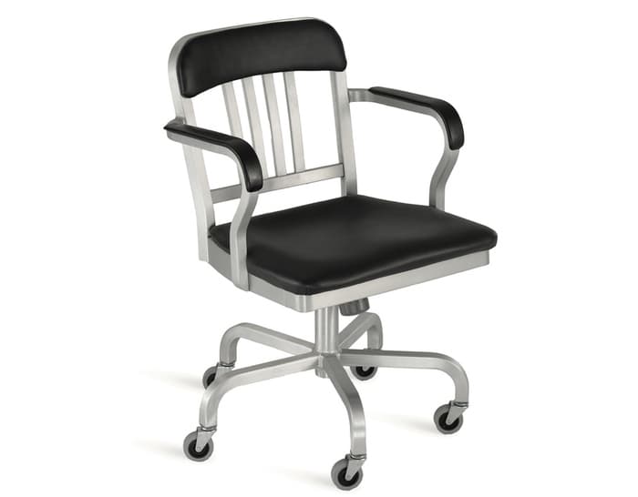 emeco navy semi-upholstered swivel armchair